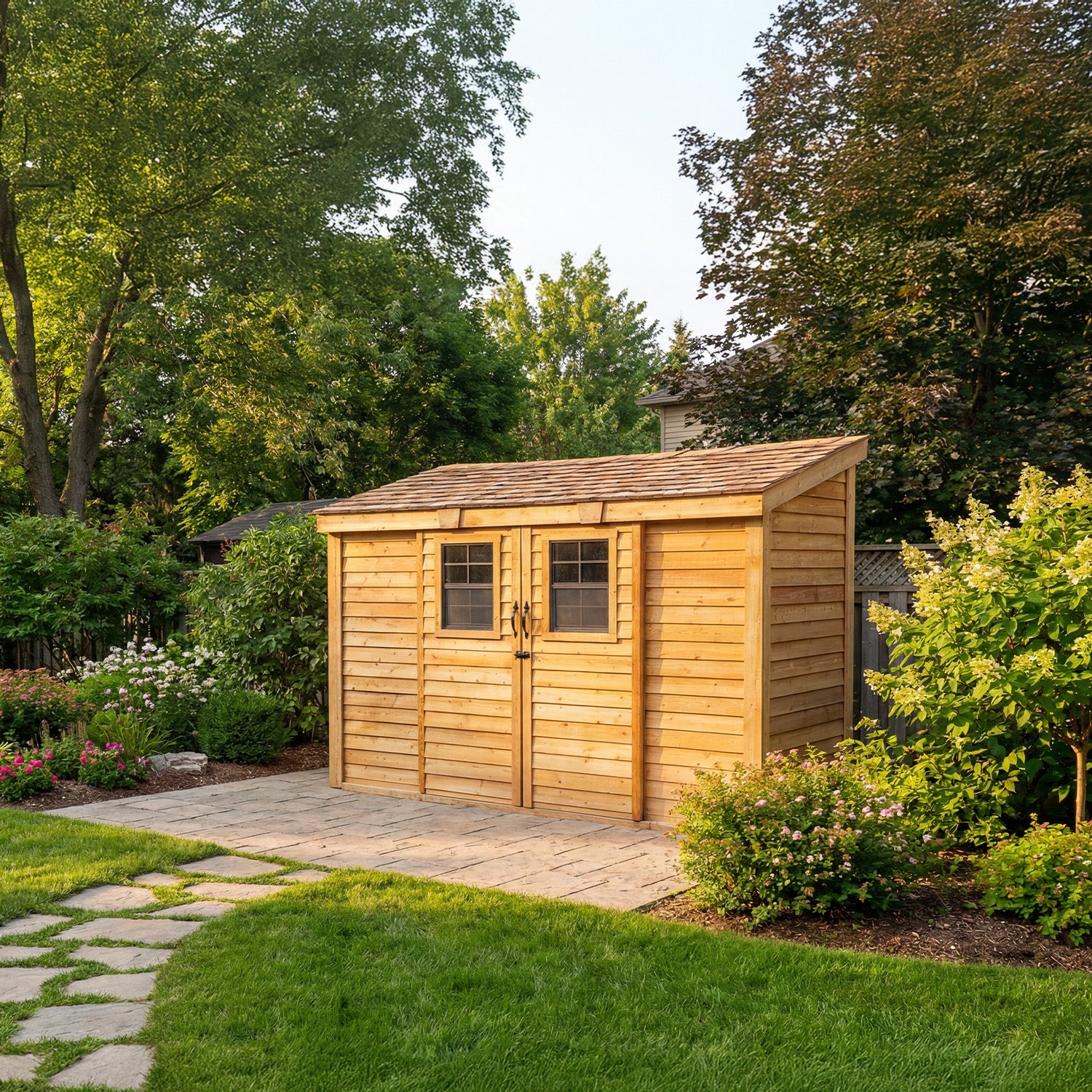 Outdoor Living Today 12x4 Western Red Cedar Spacesaver Shed Sliding Doors with Cedar Roof