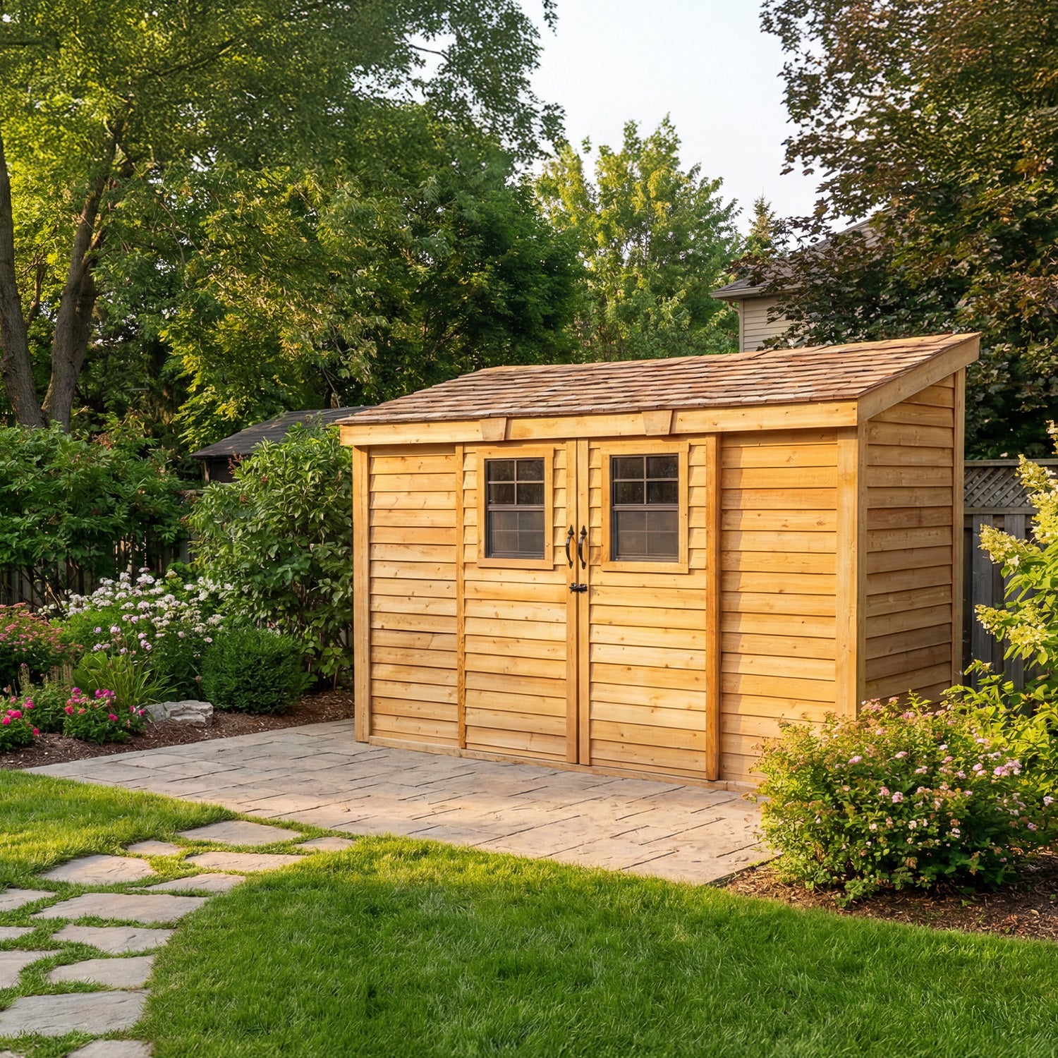 Outdoor Living Today 12x4 Western Red Cedar Spacesaver Shed Sliding Doors with Cedar Roof