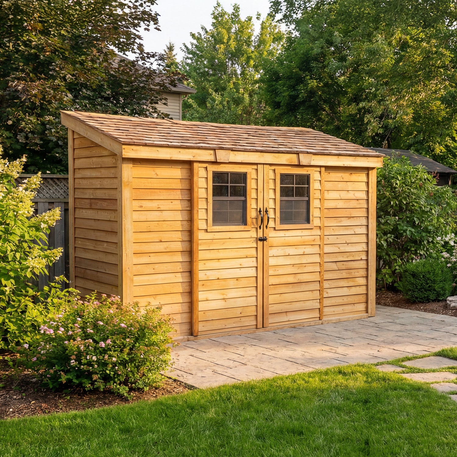 Outdoor Living Today 12x4 Western Red Cedar Spacesaver Shed Sliding Doors with Cedar Roof