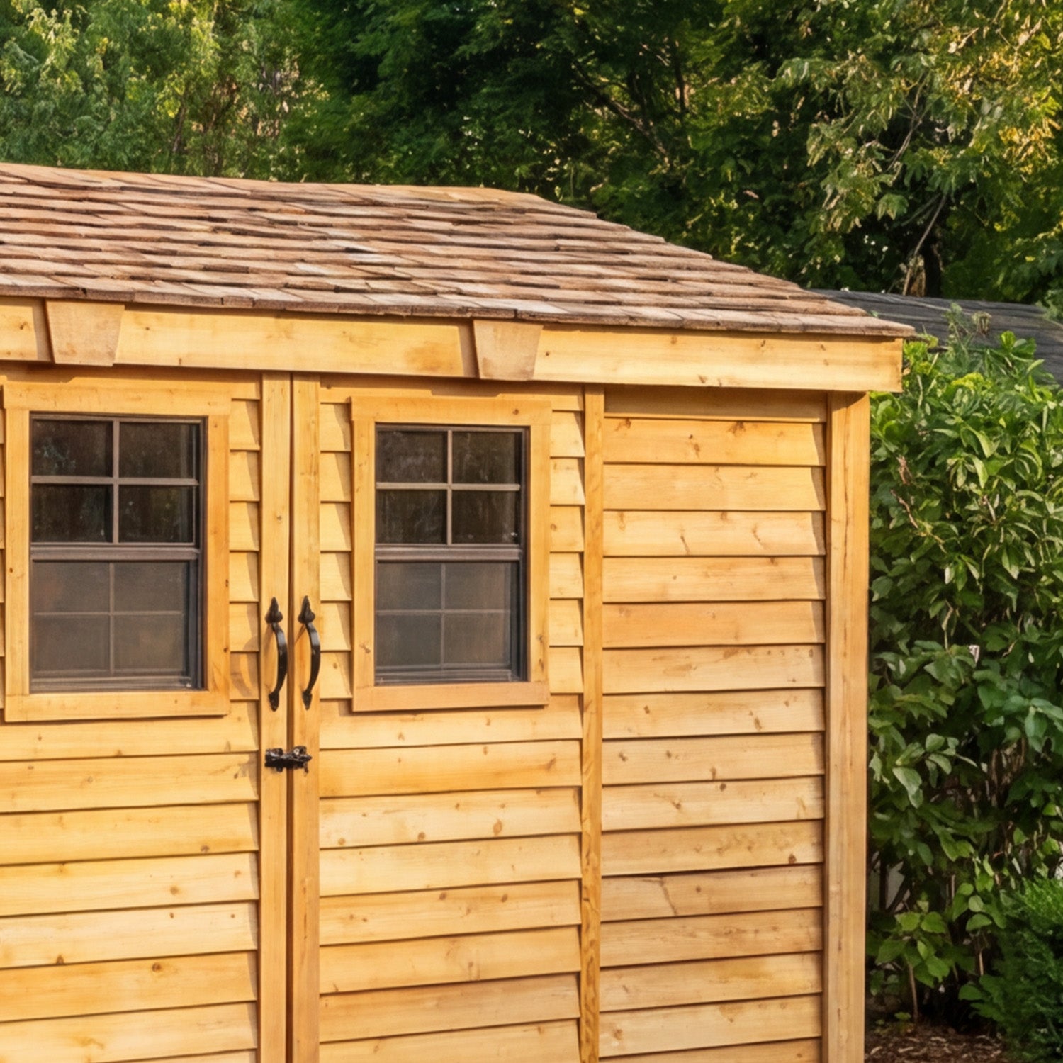 Outdoor Living Today 12x4 Western Red Cedar Spacesaver Shed Sliding Doors with Cedar Roof