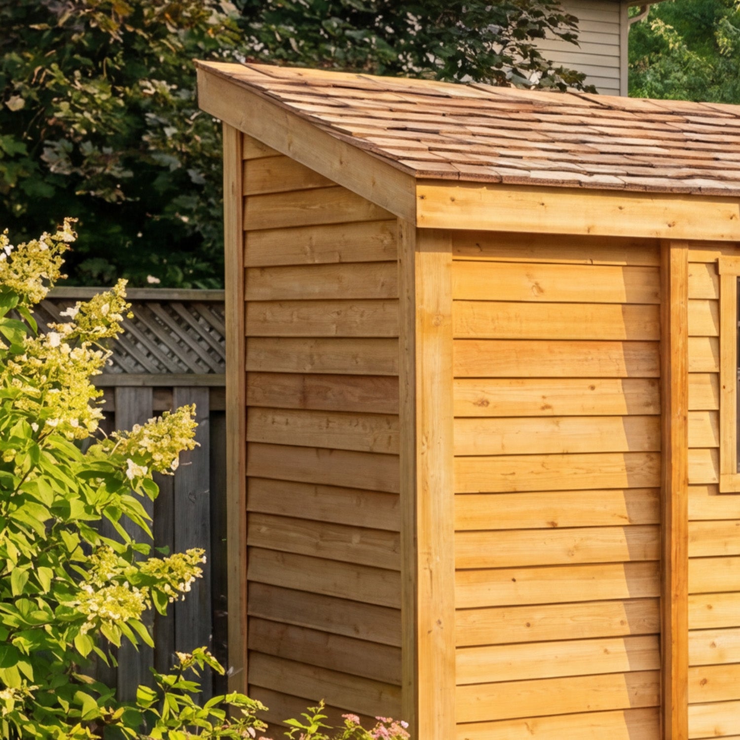 Outdoor Living Today 12x4 Western Red Cedar Spacesaver Shed Sliding Doors with Cedar Roof