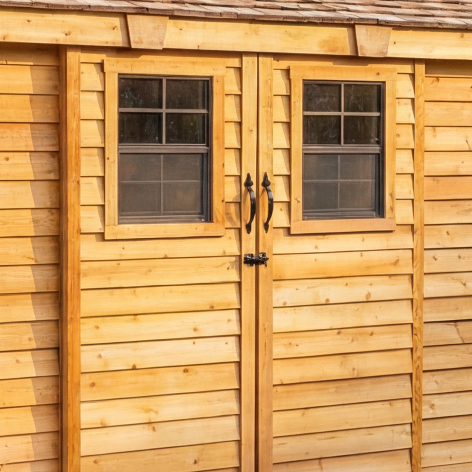 Outdoor Living Today 12x4 Western Red Cedar Spacesaver Shed Sliding Doors with Cedar Roof