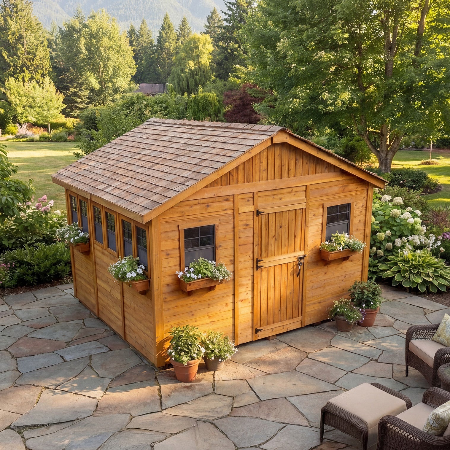 Outdoor Living Today 12x12 Western Red Cedar Sunshed Shed with Cedar Roof