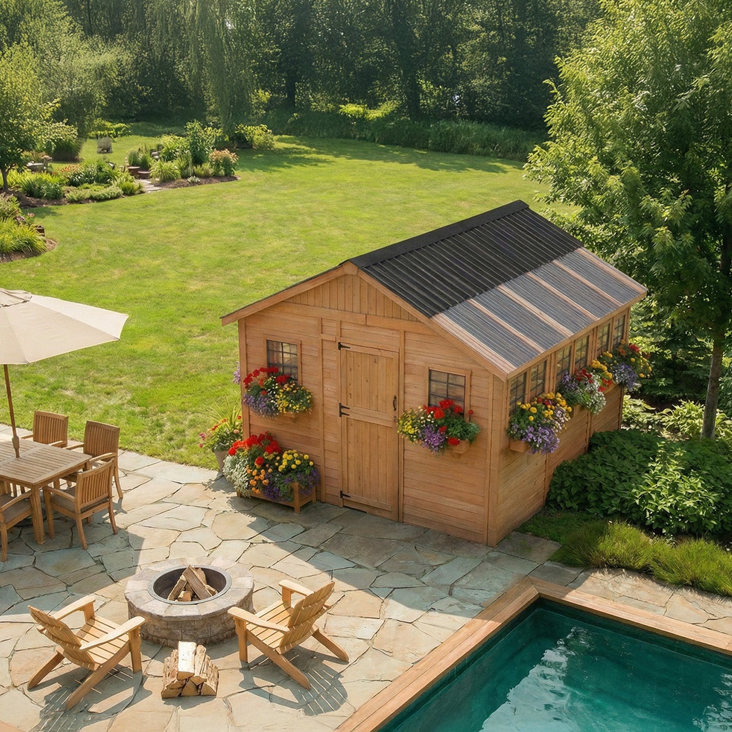 Outdoor Living Today 12x12 Western Red Cedar Sunshed Shed with Cedar Roof