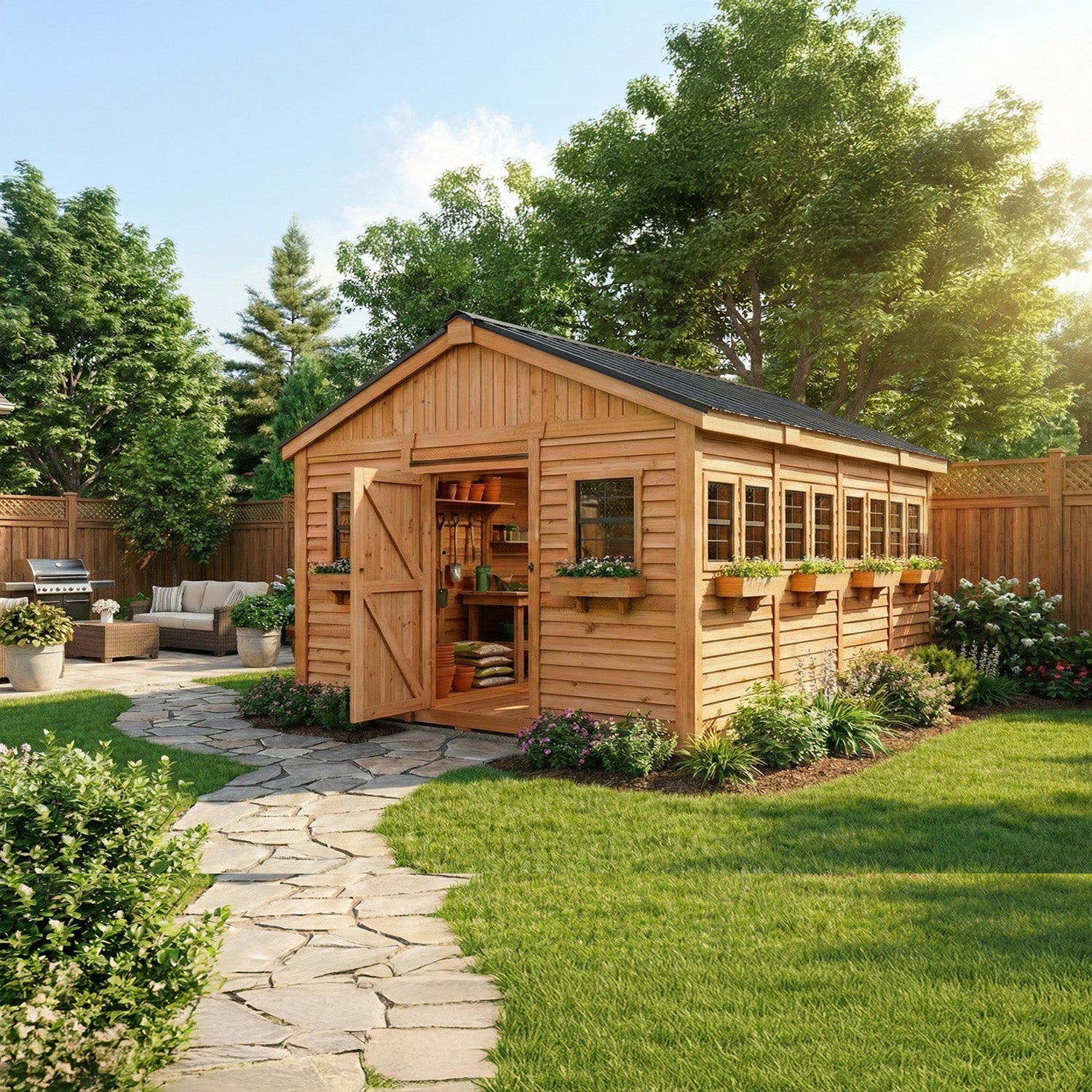 Outdoor Living Today 12x16 Western Red Cedar Sunshed Shed with Cedar Roof