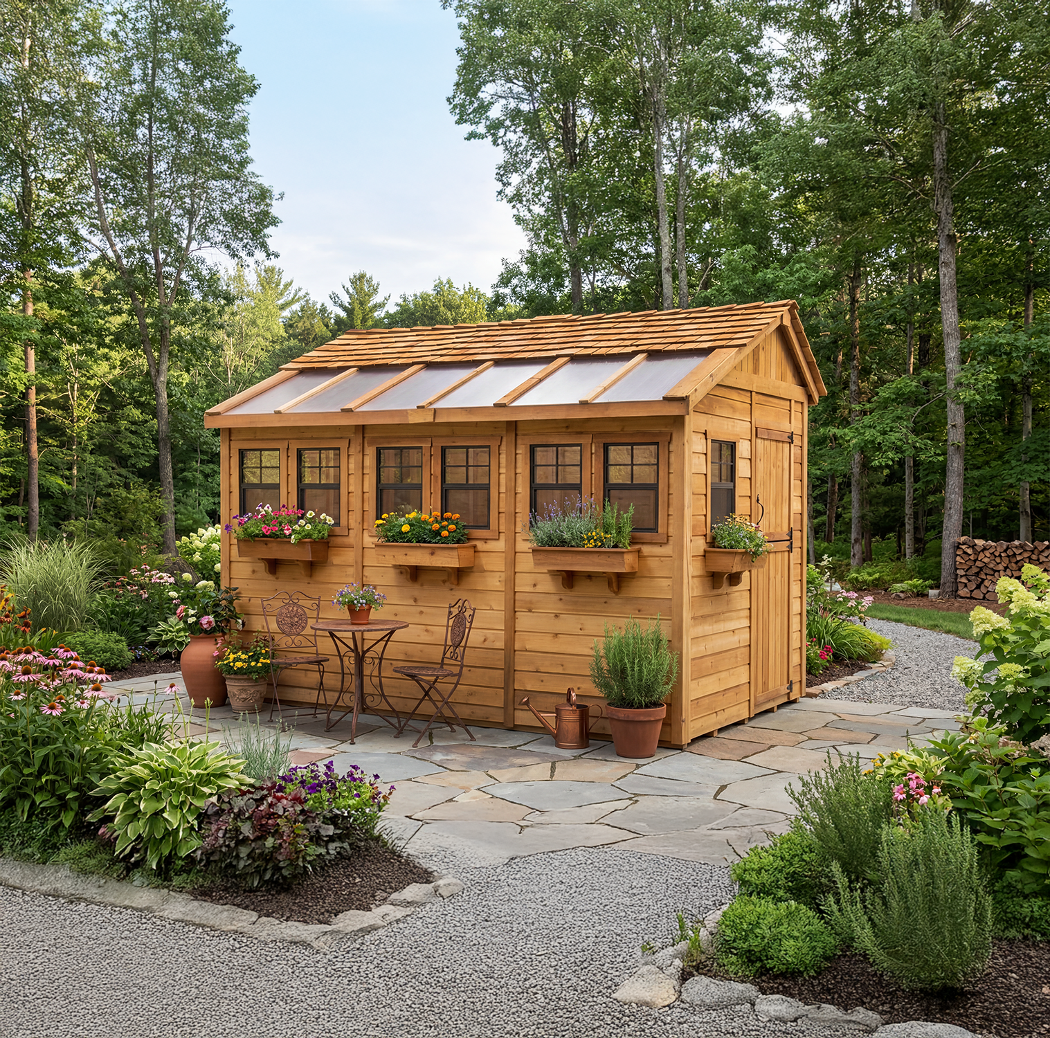 Outdoor Living Today 8x12 Western Red Cedar Sunshed Shed with Cedar Roof