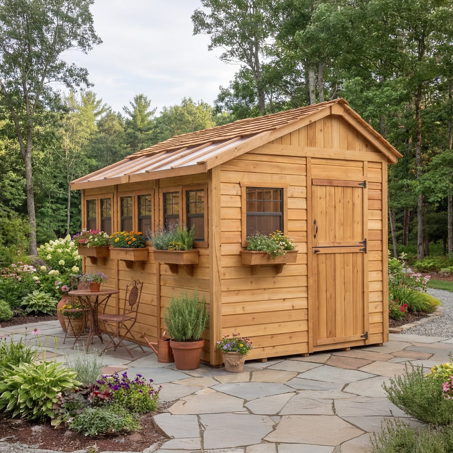 Outdoor Living Today 8x12 Western Red Cedar Sunshed Shed with Cedar Roof