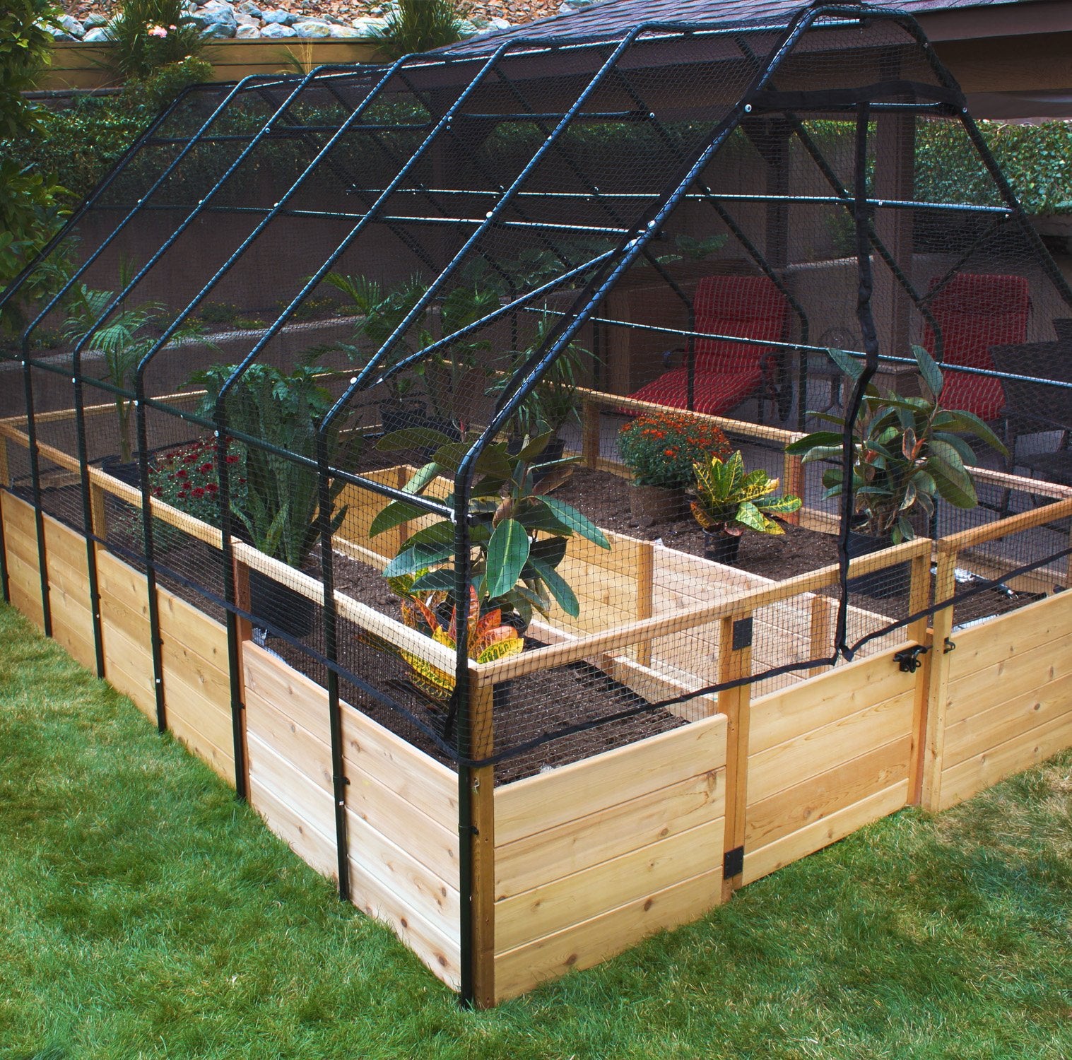 Outdoor Living Today 8x12 Western Red Cedar Raised Garden Bed with Bird Net Frame & Cover