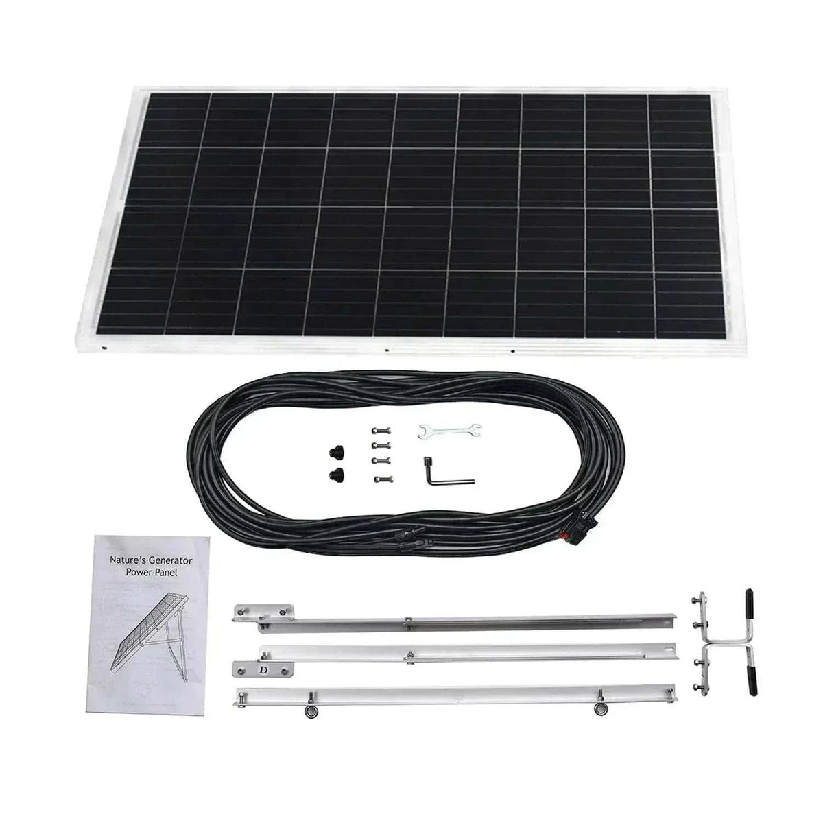 home backup power large black solar panel kit with mounting hardware, cables, and user manual for energy system