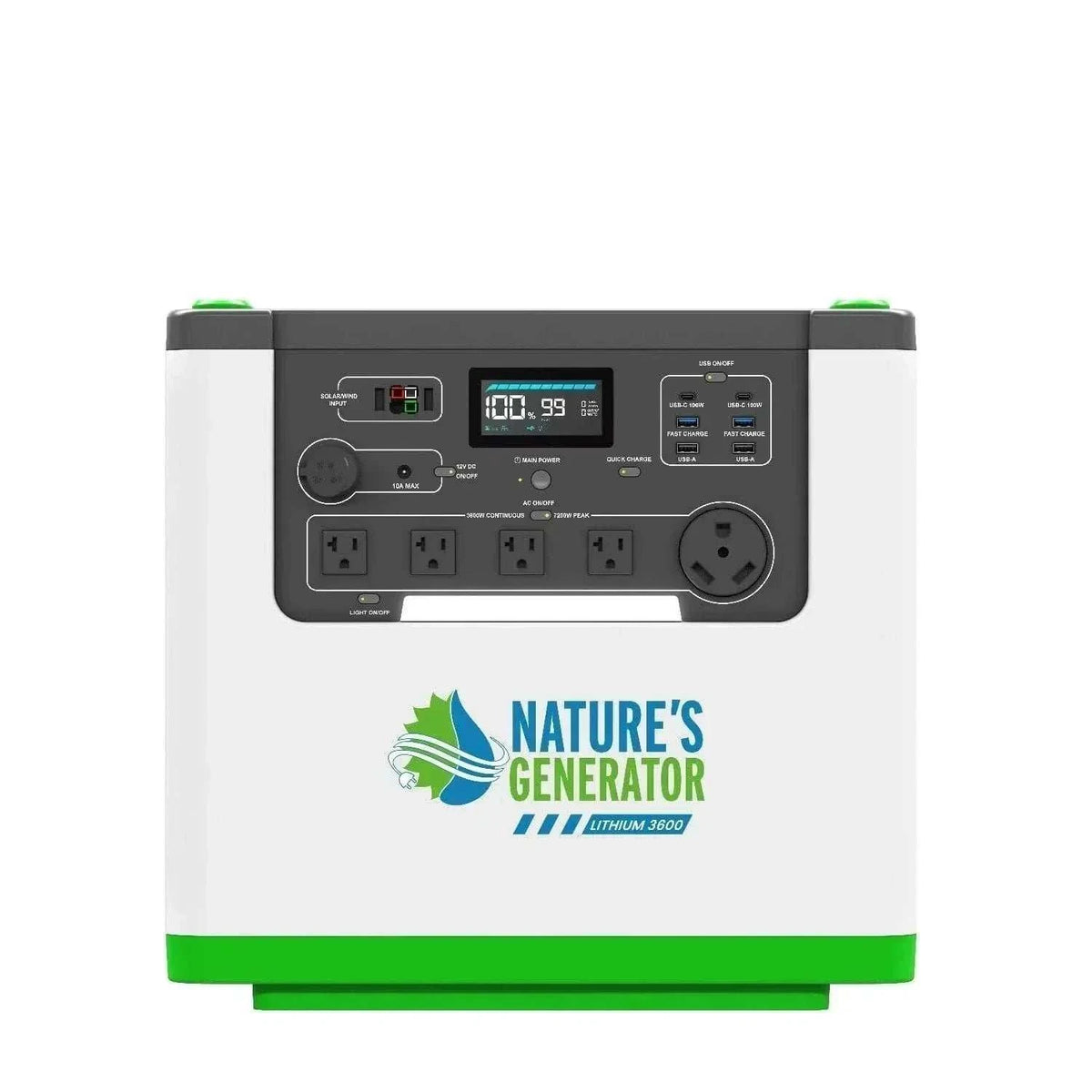 home backup power portable white and green lithium generator with multiple outlets and digital display panel