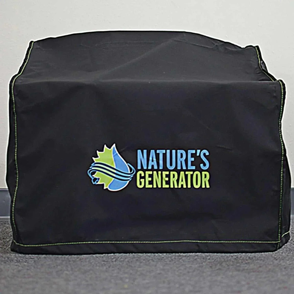 Nature's Generator Cover, black polyester protective cover with reinforced stitching and branded logo