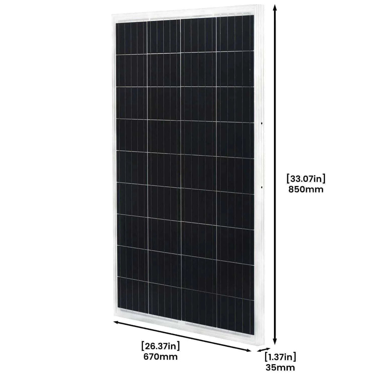 Solar panel for Nature's Generator Lithium 3600, black monocrystalline panel with silver frame and dimensions shown