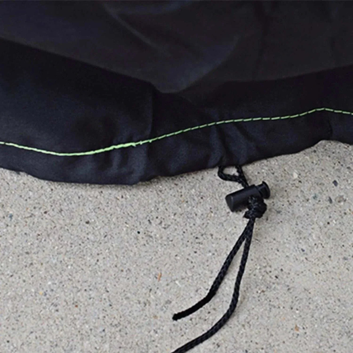 Nature's Generator Cover in black polyester with green stitching and adjustable drawstring closure