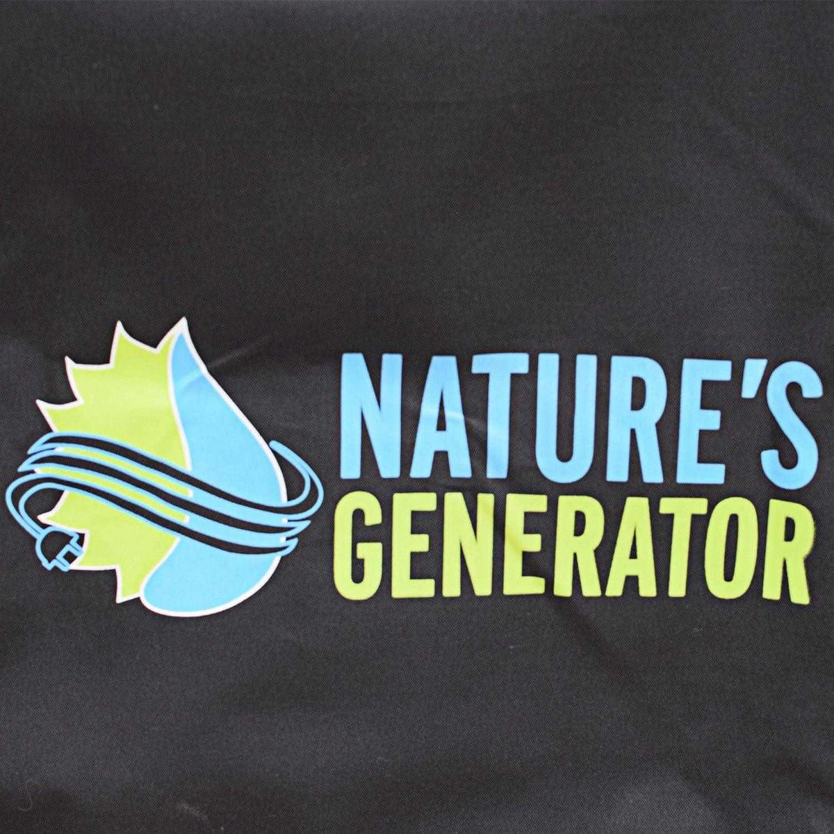 Nature's Generator Cover in black polyester with colourful Nature's Generator logo and reinforced stitching