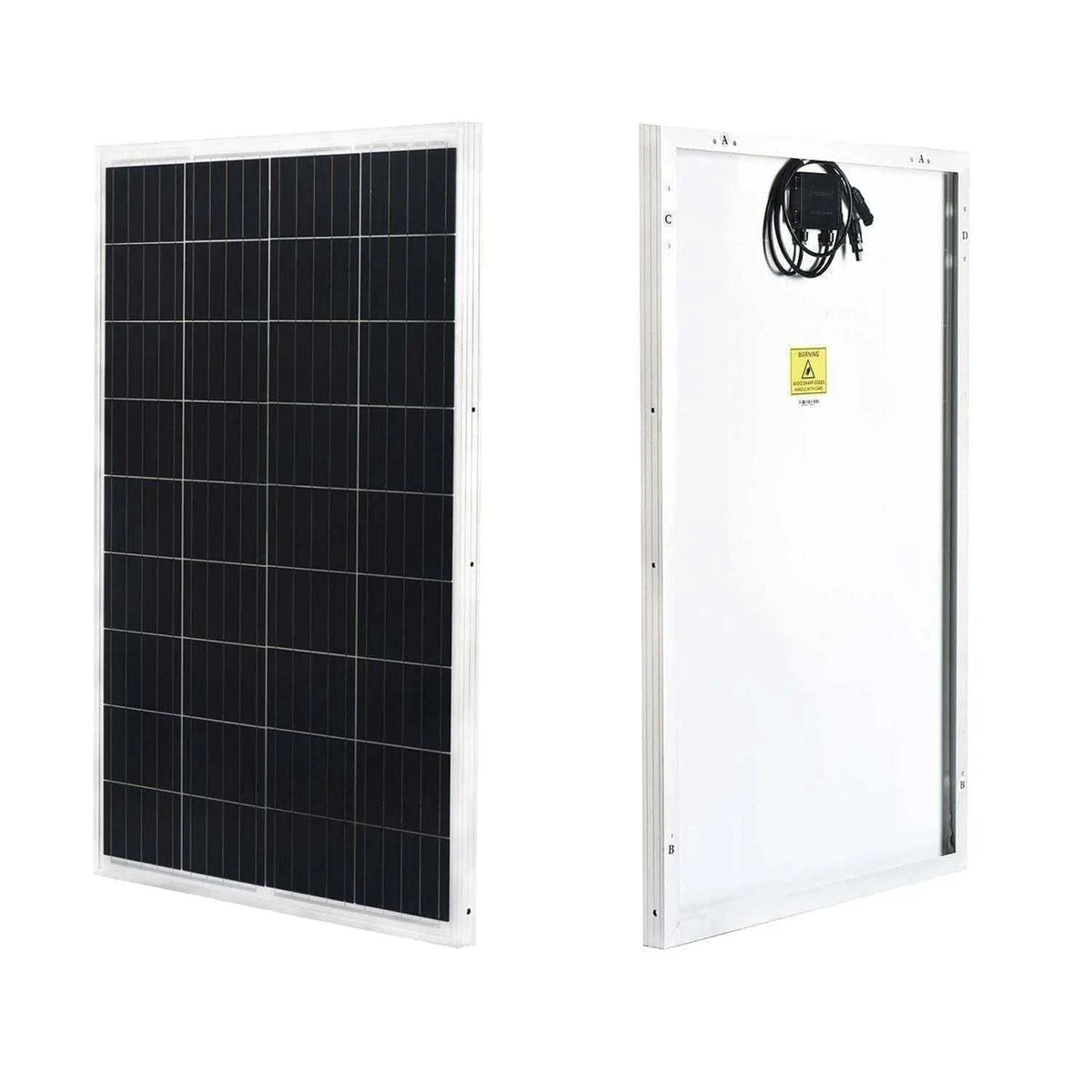 Nature's Generator Lithium 3600 two black monocrystalline solar panels with silver aluminum frames and connectors visible