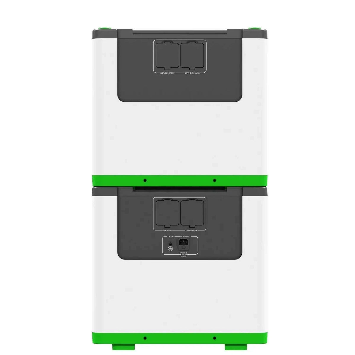 Nature's Generator Lithium 3600 portable lithium-ion battery with white and black casing and green trim, showing front and back ports