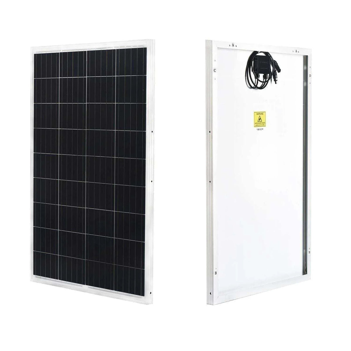 Nature's Generator Lithium 3600 solar panel, black photovoltaic cells in a white metal frame, shown front and back