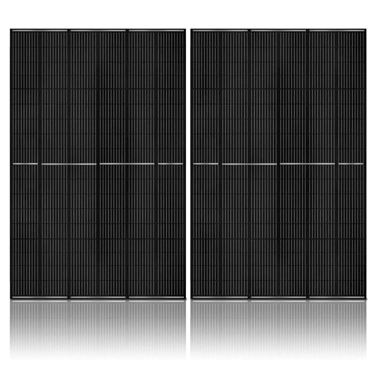 Two large black solar panels with patterned photovoltaic cells and thin silver frames, designed for Nature's Generator Lithium 3600.