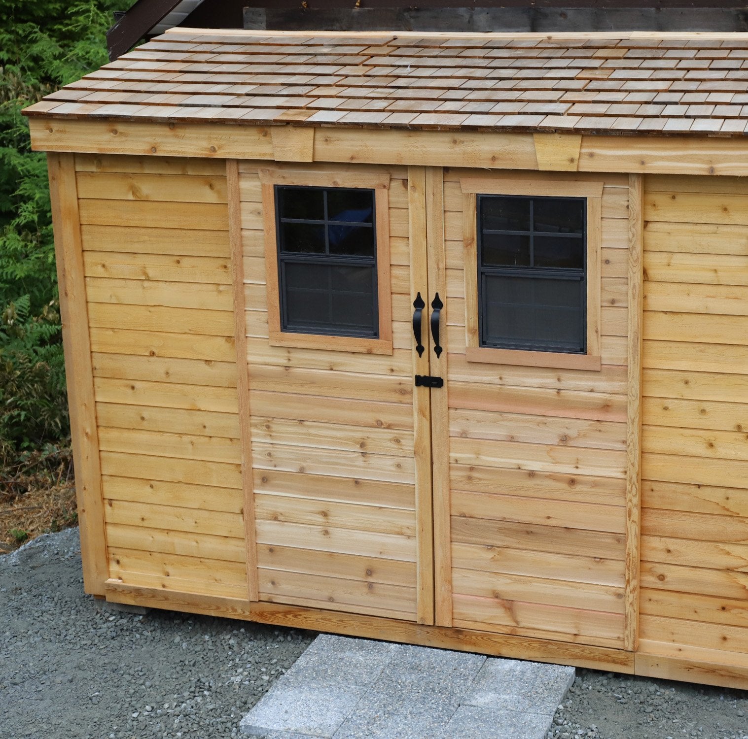 Outdoor Living Today 12x4 Western Red Cedar Spacesaver Shed Sliding Doors with Metal Roof