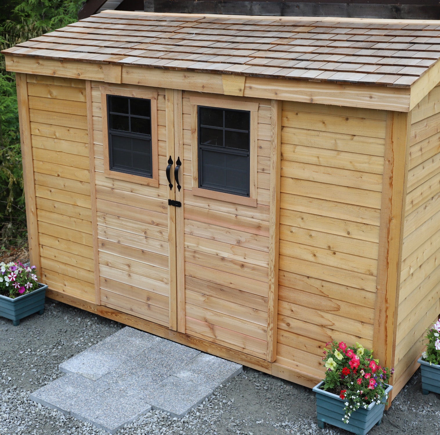 Outdoor Living Today 12x4 Western Red Cedar Spacesaver Shed Sliding Doors with Metal Roof