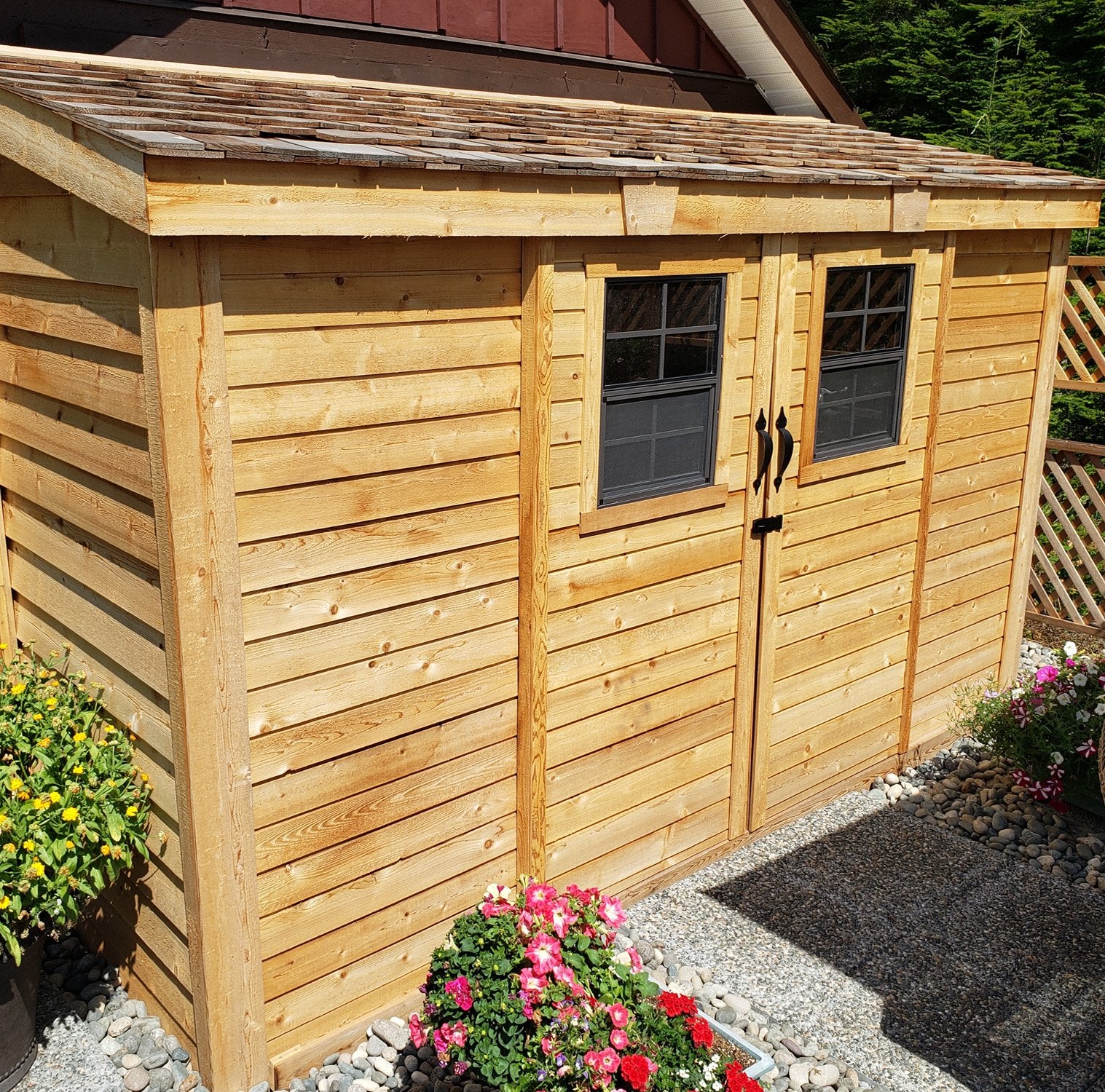 Outdoor Living Today 12x4 Western Red Cedar Spacesaver Shed Sliding Doors with Metal Roof